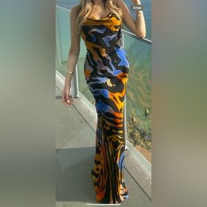 Rat & Boa Vibrant Orange and Blue Maxi Dress